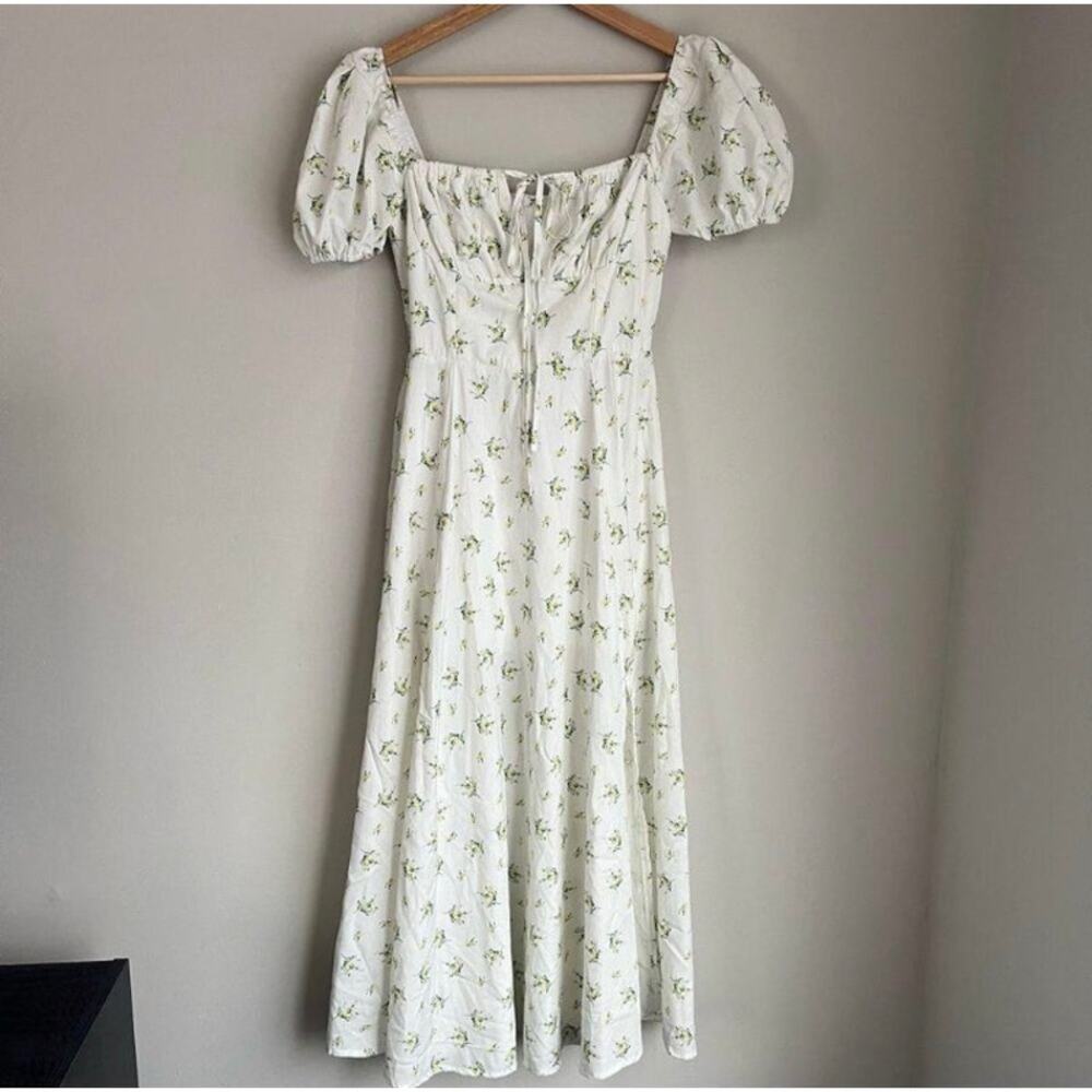White floral puff sleeve midi dress Size Small